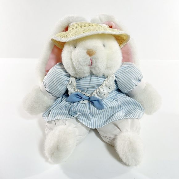Prestige Toy Corp White Bunny Rabbit Polka Dot Plush Pink Sailer Stuffed Animal - Picture 1 of 7